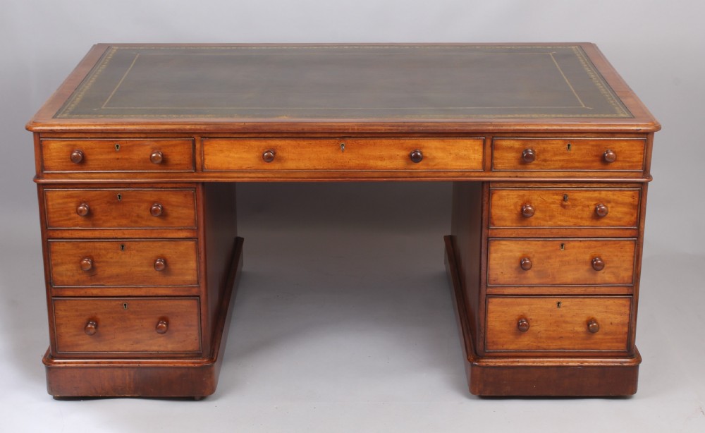 A William IV mahogany three part free standing pedestal desk View III