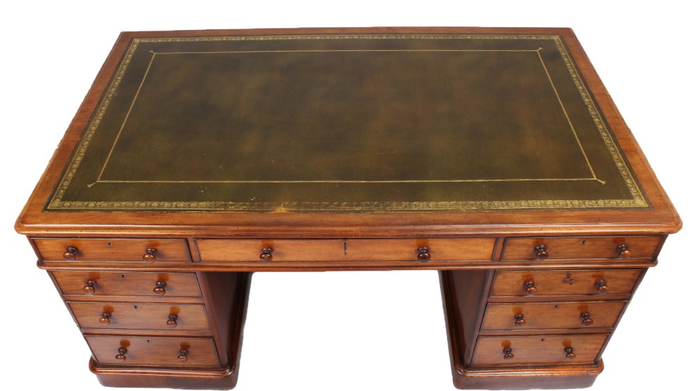 A William IV mahogany three part free standing pedestal desk View IV