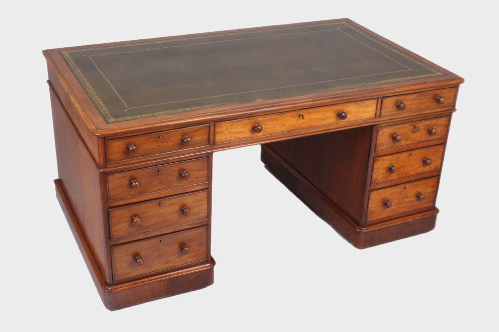 A William IV mahogany three part free standing pedestal desk View V