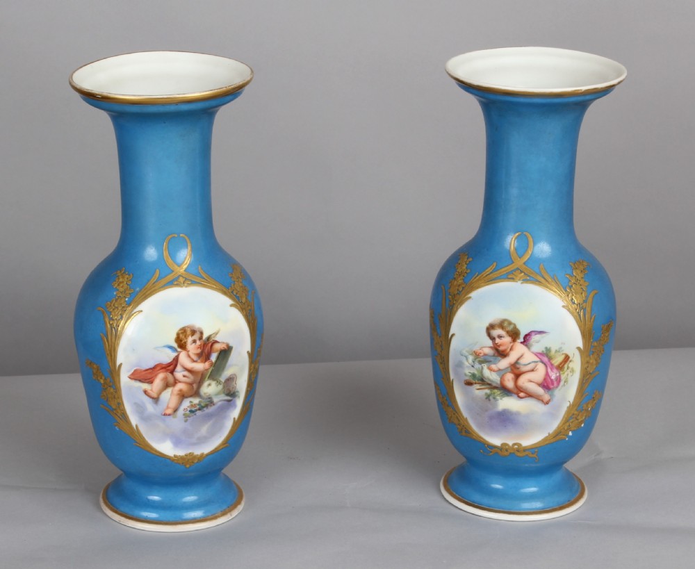 Pair of late 19th century French baluster-shaped vases in the Sèvres manner