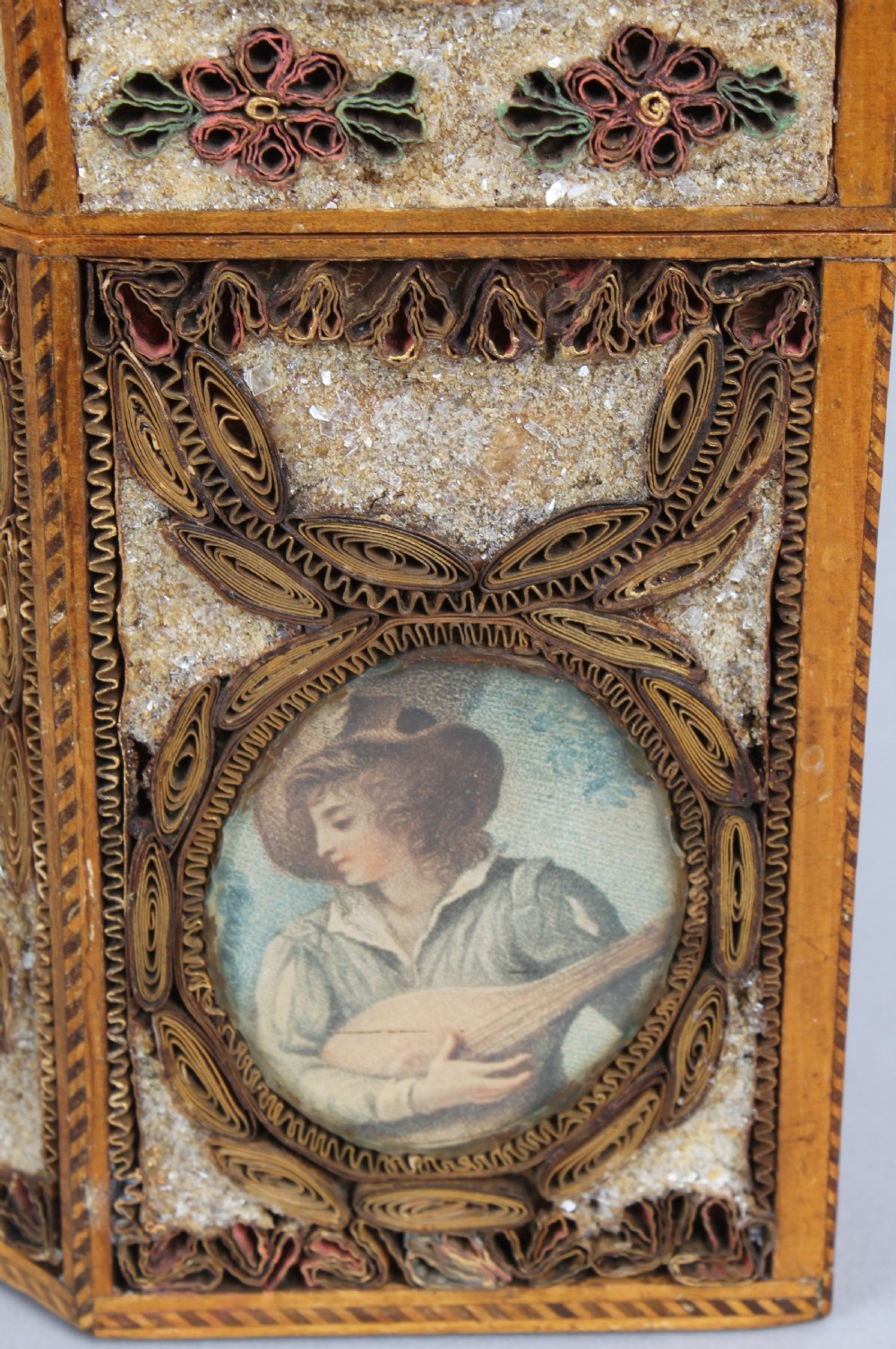 Fine George III period rolled paper tea caddy of hexagonal form View VI