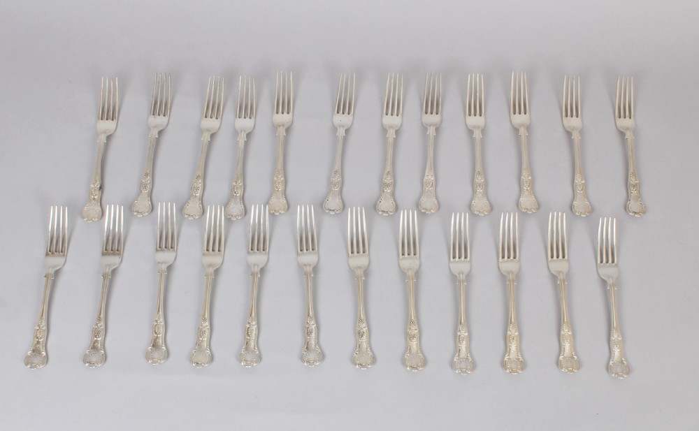 A very fine and substantial Edwardian Kings Honeysuckle pattern cutlery service for 24 people View IV