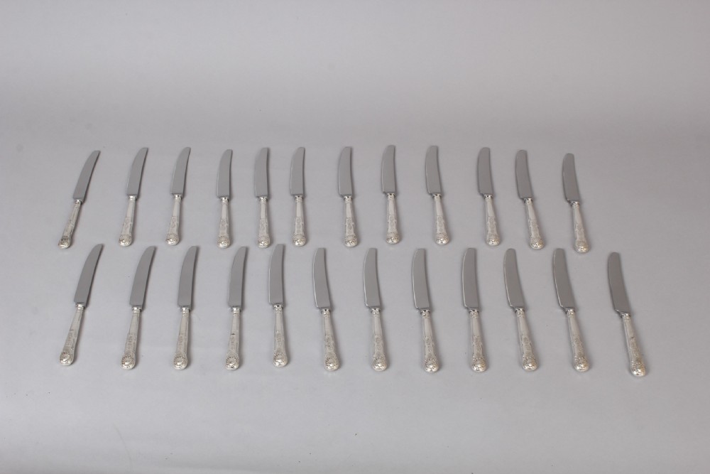 A very fine and substantial Edwardian Kings Honeysuckle pattern cutlery service for 24 people View VI