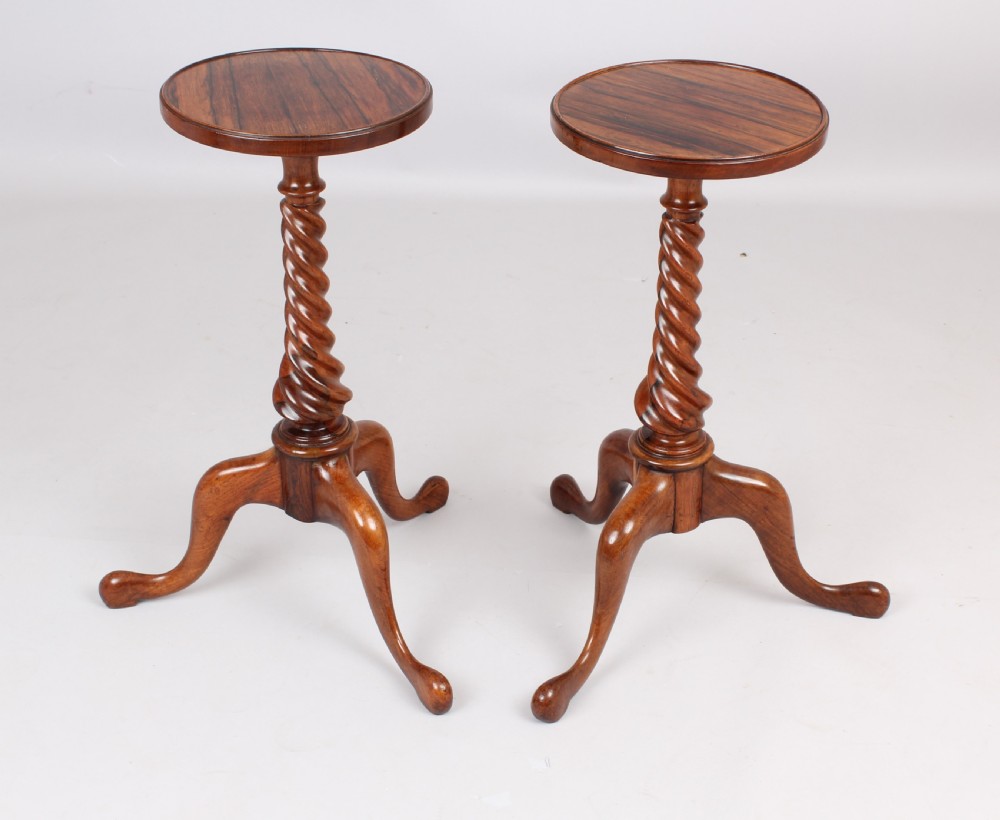 An unusual pair of early 19th century tripod tables View II