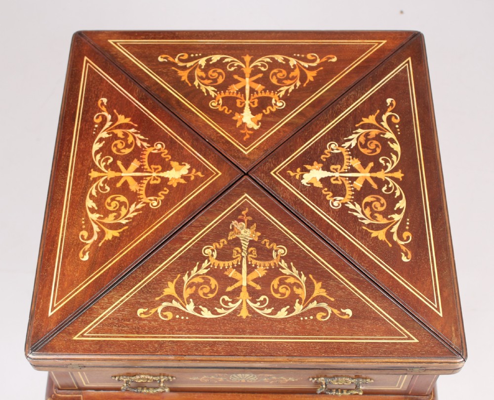 Edwardian mahogany envelope table  View IV