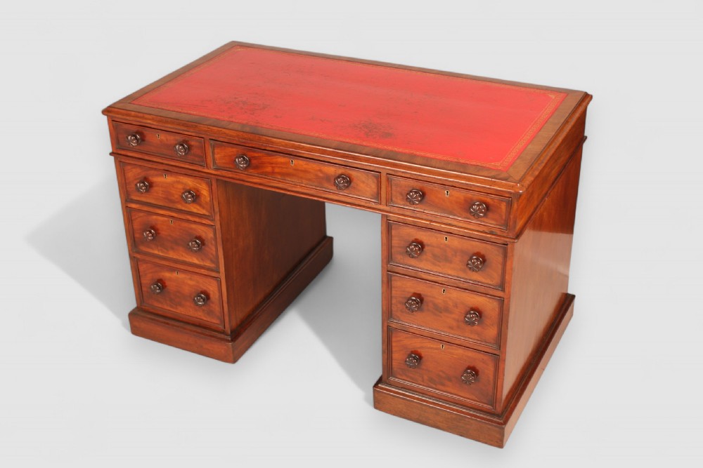Mahogany three-part pedestal desk View II