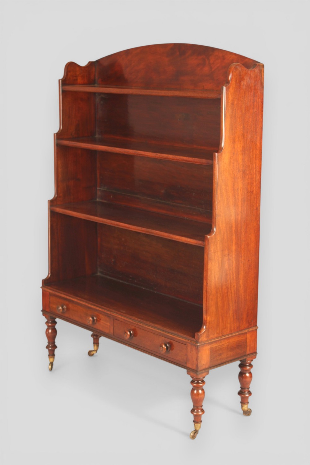 Mahogany set of open graduated waterfall bookshelves View II