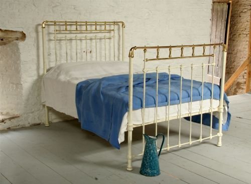Double Spanish Brass and Iron Bedstead in Hand Paint Cream