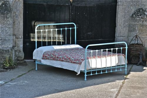 Simple All Iron King Size French Painted in Blue/green