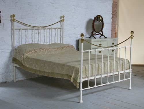 Classic Dip Rail White and Brass Victorian Bedstead