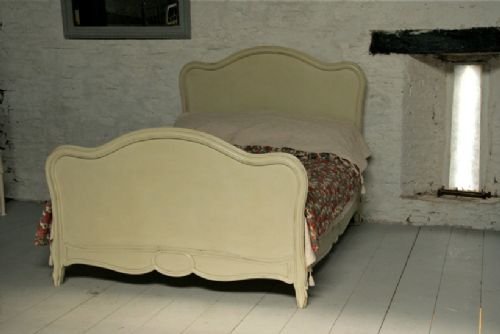 French Painted Simple Louis Double Wooden Bed