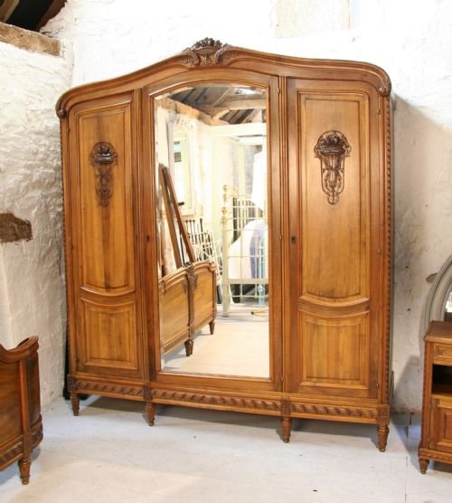 French Solid Three Door Walnut Armoire