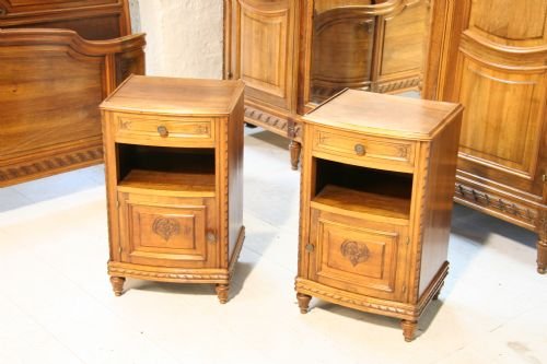 Pair of French Walnut Bedsides /Part of Bedroom Suite