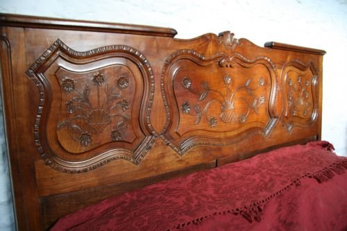 fig 1. French cherry Breton carved double antique bedstead