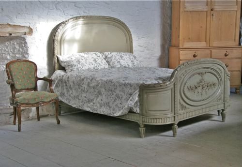 Exceptional French Carved and Painted King Size Antique Bed