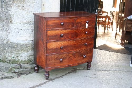 Flame Mahogany Bow Fronted Chest of Drawers