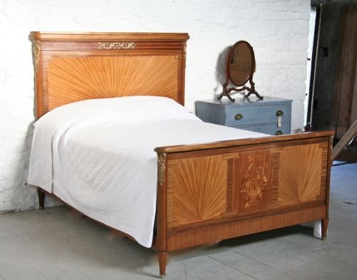 French Walnut King Size Bedstead with Marquetry and Ormalu Detail