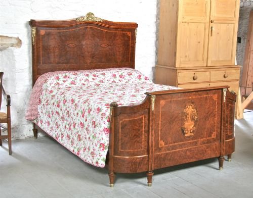 French King Size Louis Xv1 Burr and Fruit Wood with Base and Quality Mattress to Fit