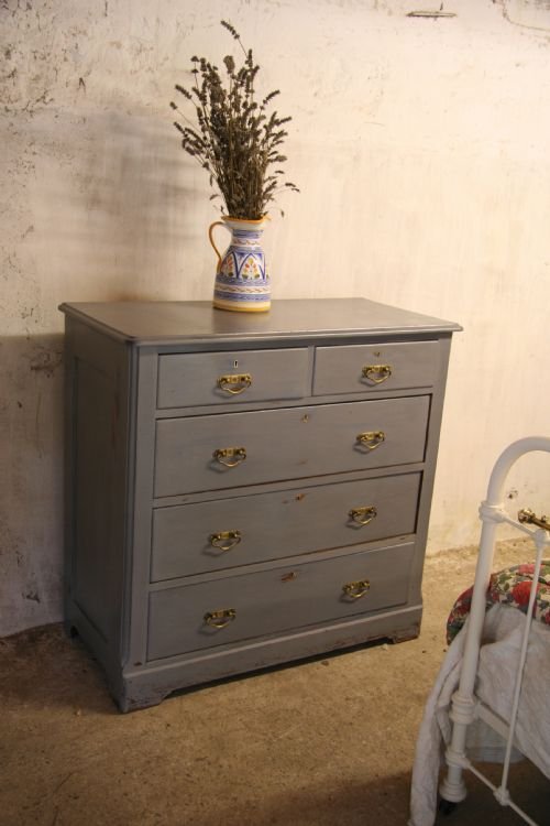Victorian Aged Grey/blue Painted Chest of Drawers