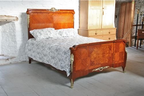 Louis Xv1 Burr Walnut and Mahogany King Size French Bed
