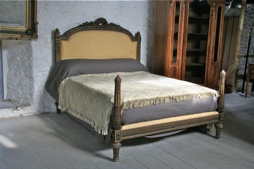 Fabulous King Size Henri 11 French Carved Painted and Gilded Bed
