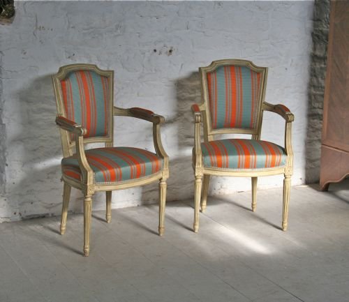 Pair of French Upholstered Arm Chairs