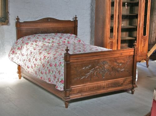 French Walnut Henri11 Carved Double Bedstead