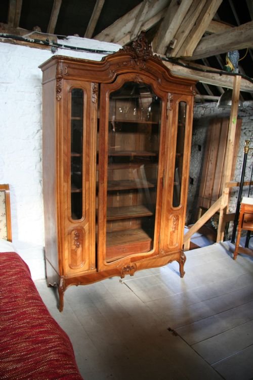 fig 1. Handsome walnut and mahogany Louis XV style glazed Vitrine cabinet