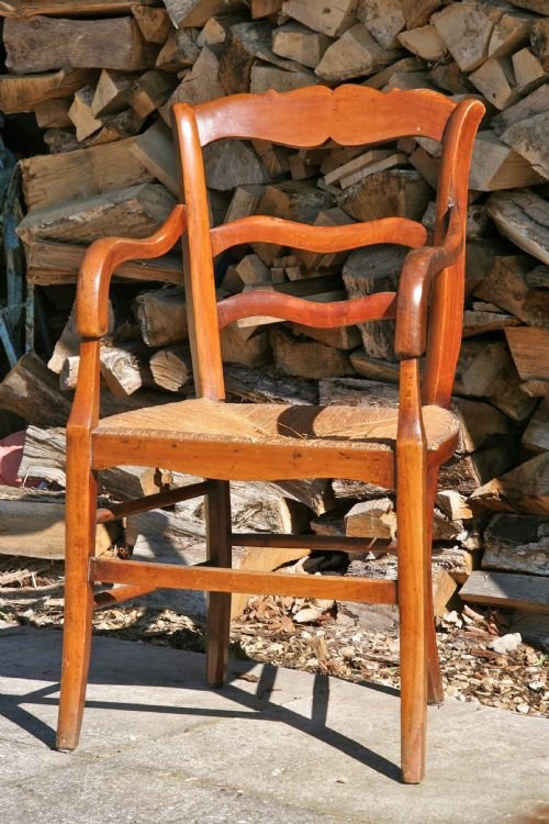 French Cherry Framed Rushed Seat Armchair