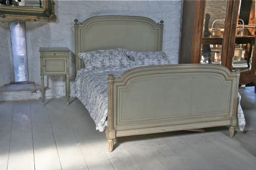 French Original Painted Double Bed with Bedside to Match