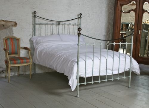 Victorian Classic Dip Rail Bedstead with Vintage Paintwork and Aged Brass