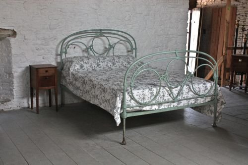 Rare Very Pretty Early English All Iron Aged Paint  King Size Bed