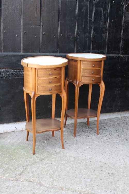 Pair of Oval Small Matching French Fruitwood Bedside Cabinets