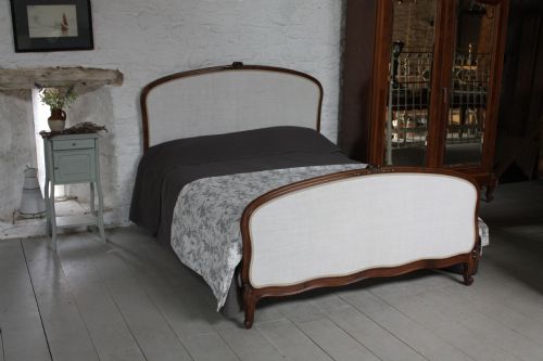 fig 1. Superior quality French upholstered king size bed reupholstered in antique French linen sheeting