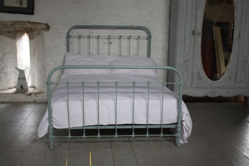 French All Iron Double Bed in Blue/green Aged Paint
