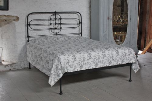 All Iron Irish Aged Black King Size Bedstead with No Foot Baord