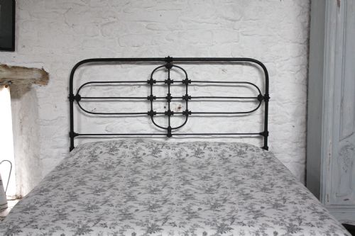 fig 2. All iron Irish aged black king size bedstead with no foot baord