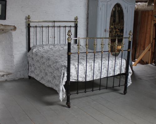 All Original Classic Victorian Brass and Iron Bedstead with Brass Spindle Detail