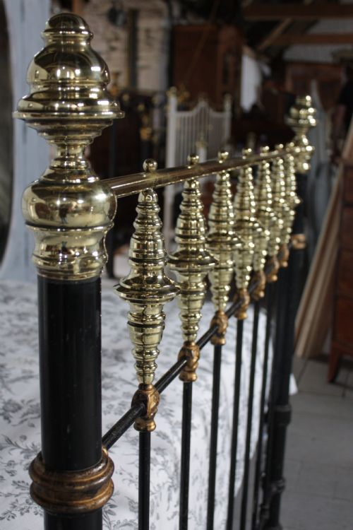 fig 2. All original Classic Victorian brass and iron bedstead with brass spindle detail