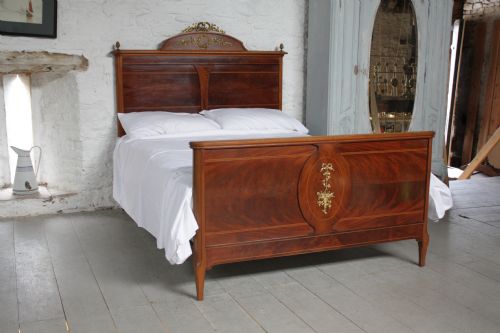 French Empire Style Walnut and Mahogany King Size Bed with Ormalu