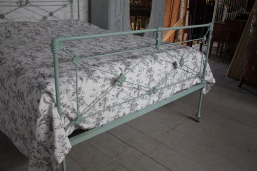 fig 1. Attractive Irish all iron king size bedstead in Vintage blackbird egg finish