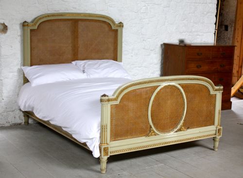 French Caned Painted and Gilded Bed King Size