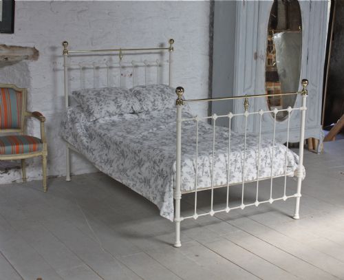 Three Quarter White Classic Victorian Brass and Iron Bedstead