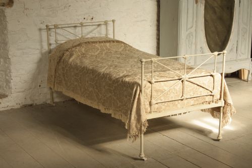 All Iron Aged White Single Victorian Bed