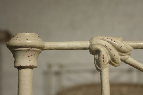 fig 2. All iron aged white single Victorian bed
