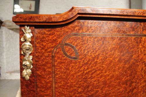 fig 1. French king size amboyna burl with rose garland ormalu
