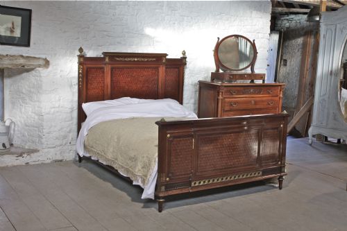 French Mahogany and Fruit Wood Parquetry King Size Bed with Outstanding Ormalu