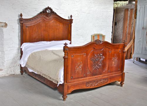 Solid Walnut French Carved King Size Bed