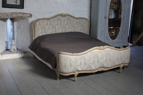 French Super King Size Louis Xv Style  Corbielle Bed in Original Aged Paint and Tapestry Fabric