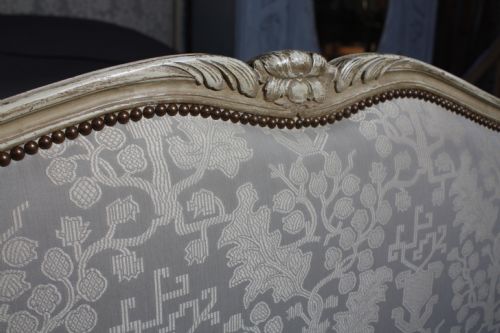 fig 1. French super king size Louis XV style  Corbielle bed in original aged paint and tapestry fabric